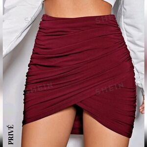 Red Bodycon Ruched Skirt